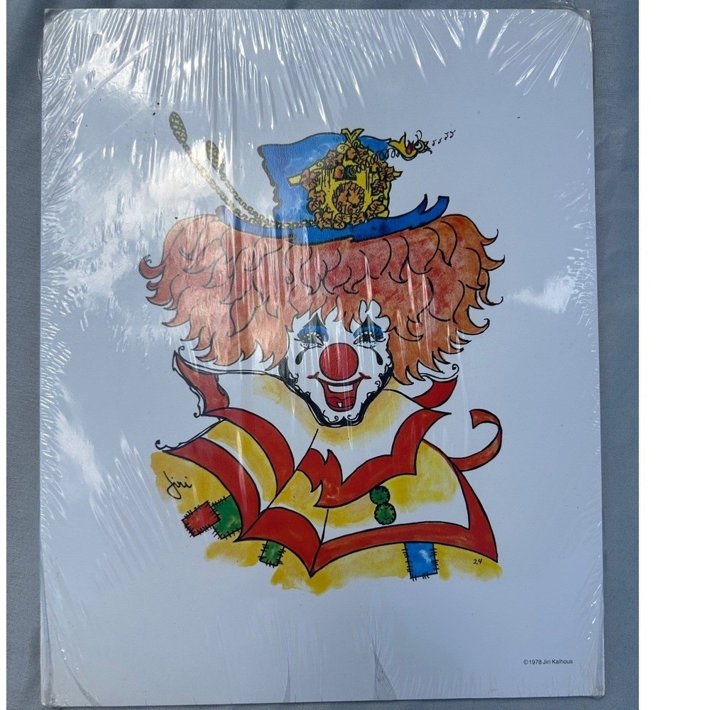 Vintage 1978 Jiri Kalhous Clown Art Print Original Sealed Cellophane Mid Century